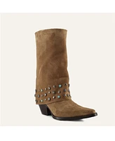 Arianna Old Gold Leather Cowgirl Boots - Stylish Western Footwear & Comfort By Buck Brana
