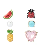 Betsey Johnson Faux Stone Backyard Watermelon Ladybug Stud Earring Set