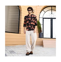 Campus Sutra Men's Obsidian Black & Sienna Brown Smudged-Block Regular Shirt