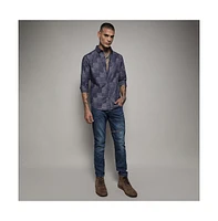 Campus Sutra Men's Steel Blue Heathered Denim Check Shirt