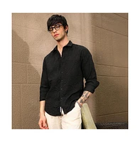 Campus Sutra Men's Onyx Black Foliage-Tactile Shirt