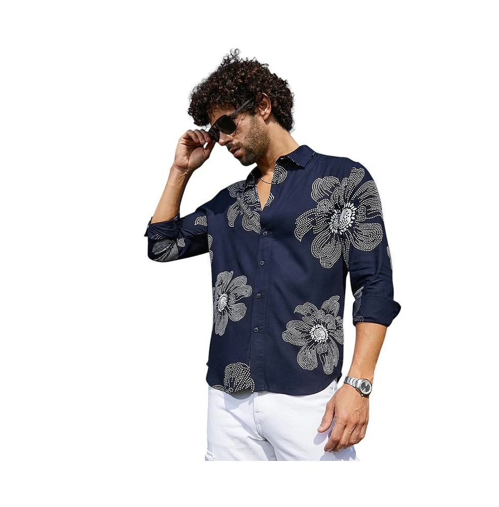 Campus Sutra Men's Navy Blue Maxi-Flora Shirt