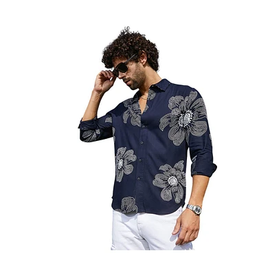 Campus Sutra Men's Navy Blue Maxi-Flora Shirt
