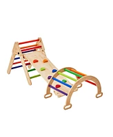 Slickblue Toddler Wooden Pikler Triangle Set 5 1 Climbing Gym with Ramp and Arch Indoor