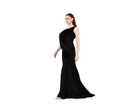 Amri Women's Organza Ruffle Detail Mermaid Crepe Gown