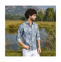 Campus Sutra Men's Steel Blue Stroked-Petals Shirt
