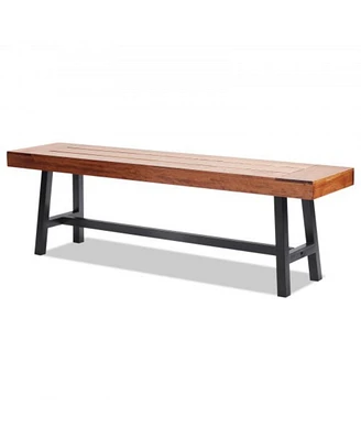 Slickblue Wood Outdoor Bench with Metal Legs for Garden Park Patio and Front Porch Seating