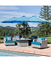 Flynama 15x9ft Large Double-Sided Rectangular Outdoor Twin Patio Market Umbrella with light and base- blue