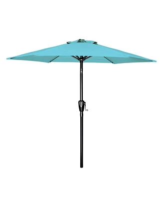 Flynama One 7.5ft Patio Outdoor Table Market Yard Umbrella with Push Button Tilt/Crank, 6 Sturdy Ribs for Garden, Deck, Backyard, Pool, Turquoise