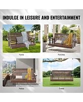Slickblue Wooden Patio Porch Swing Bench with Hanging Chains Strong Load Capacity for Garden