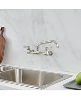 2-Handle Wall Mount Kitchen Faucet With 8 Inch Swivel Spout 8" Center Polished Chrome