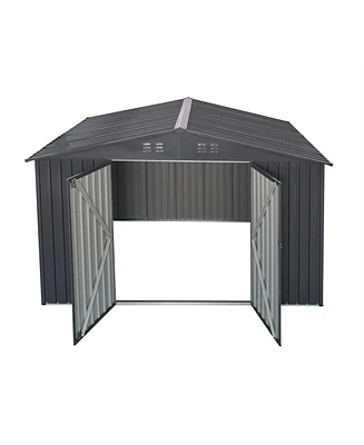 Mondawe 6FT x 8FT Metal Anti-Corrosion Outdoor Storage with Lockable Door & Shutter Vents