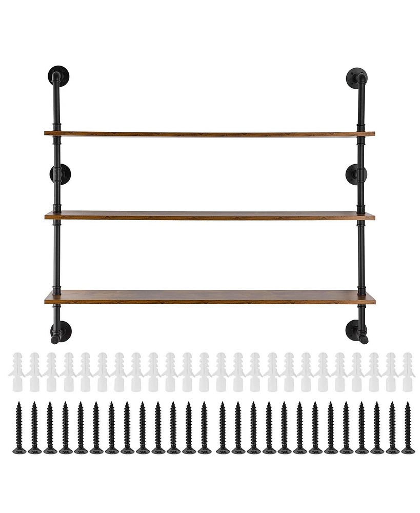 Slickblue Industrial Pipe Wall-Mounted Shelf 3 Tier Storage Rack for Kitchen and Bedroom