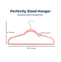 SereneLife 20 Pcs. Velvet Hangers - Non-Slip, Sturdy, and Heavy Duty Coat Set with 360° Swivel Hook for Clothes (Pink)