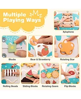 Costway Wooden Baby Walker Ice Cream Cart Toy with Sweet Accessories & Smooth Wheels