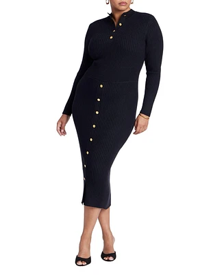 Eloquii Women's Mock Neck Rib Button Dress