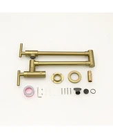 Greenspring Wall Mount Pot Filler Faucet Double-Handle Folding Kitchen Restaurant Sink with Dual Joint Swing Arm Commercial Gold