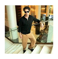 Campus Sutra Men's Midnight Black Waffle-Textured Shirt