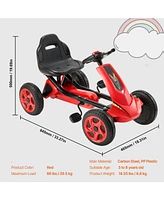 Kids Go Kart Pedal Ride On Toy Ages 3-8 with Adjustable Seat and 4 Wheels