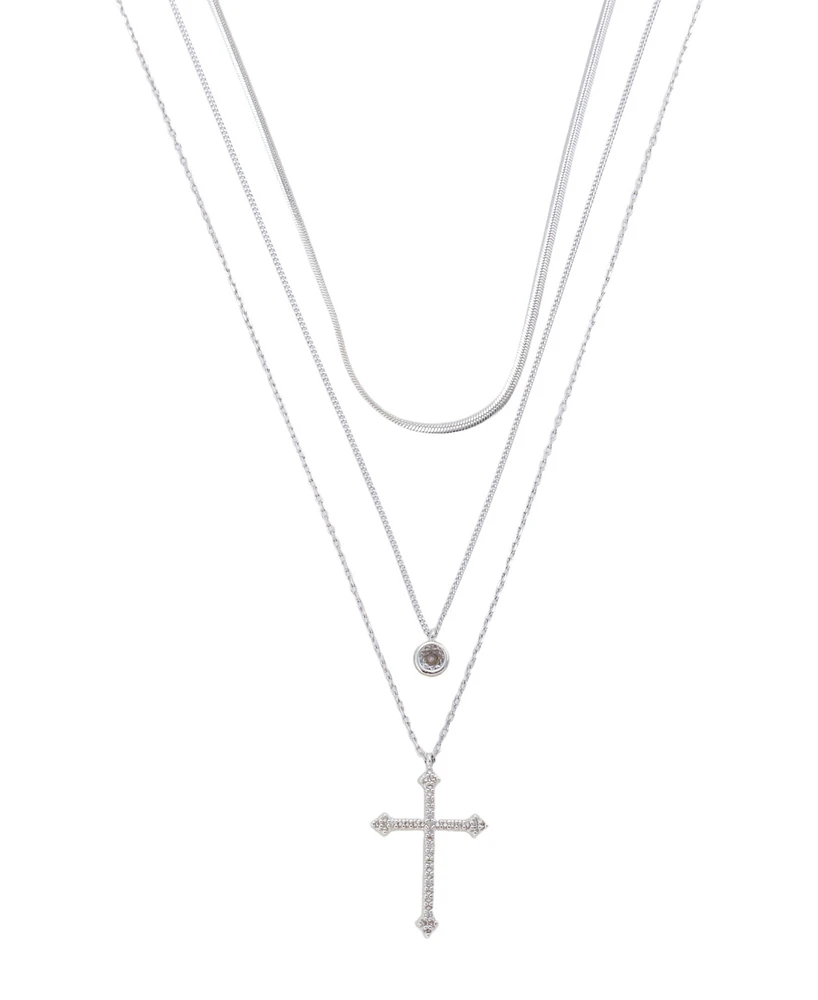 Unwritten Cubic Zirconia Cross Pendant Layered Necklace Set
