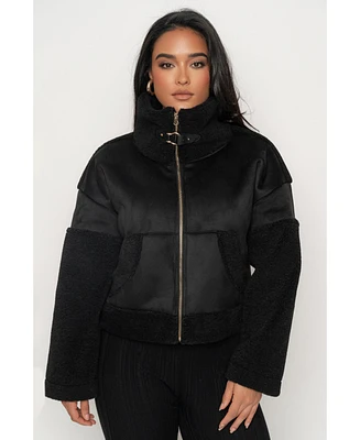 Jluxlabel Women's Suede And Sherpa Jacket