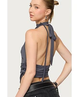 Edikted Women's Two Piece Cowl Neck Scarf Halter Top