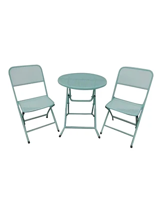 Four Seasons Courtyard Padova Foldable 3 Piece Steel Bistro Dining Set, Blue