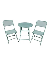 Four Seasons Courtyard Padova Foldable 3 Piece Steel Bistro Dining Set, Blue