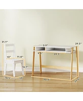 Qaba Kids Desk and Chair Set with Storage, Kids Study Desk and Chair