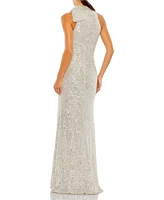 Mac Duggal Women's Embellished Wrap Over Bishop Sleeve Gown
