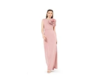 Amri Floral Applique Crepe Column Gown