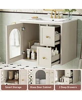 Casainc 24" Wall-Mounted Vanity with Sink, 2 Drawers and 1 Soft-Close Door