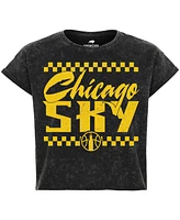 Sportiqe Women's Black Chicago Sky Rock Roll Collection Gwen Mineral Wash Cropped T-Shirt