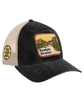 New Era Men's Black/Cream Boston Bruins Vintage Landscape 9TWENTY A-Frame Adjustable Trucker Hat