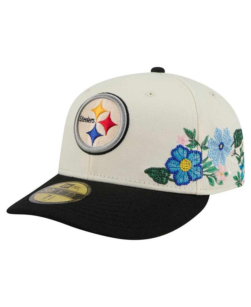 New Era Men's Cream/Black Pittsburgh Steelers Tonal Floral 59FIFTY Fitted Hat