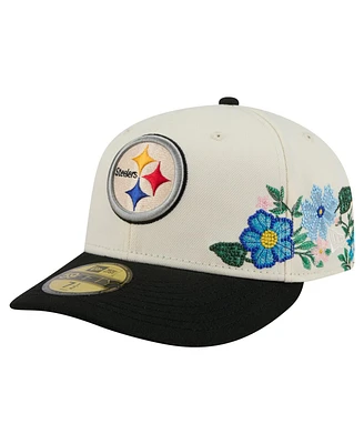 New Era Men's Cream/Black Pittsburgh Steelers Tonal Floral 59FIFTY Fitted Hat