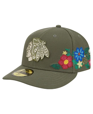 New Era Men's Olive Chicago Blackhawks Tonal Florals 59FIFTY Fitted Hat