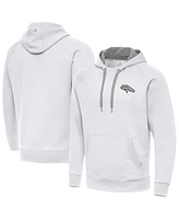 Antigua Men's White Denver Broncos Brushed Carbon Victory Pullover Hoodie