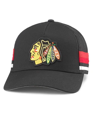 American Needle Men's Black Chicago Blackhawks Hotfoot Stripes Trucker Adjustable Hat