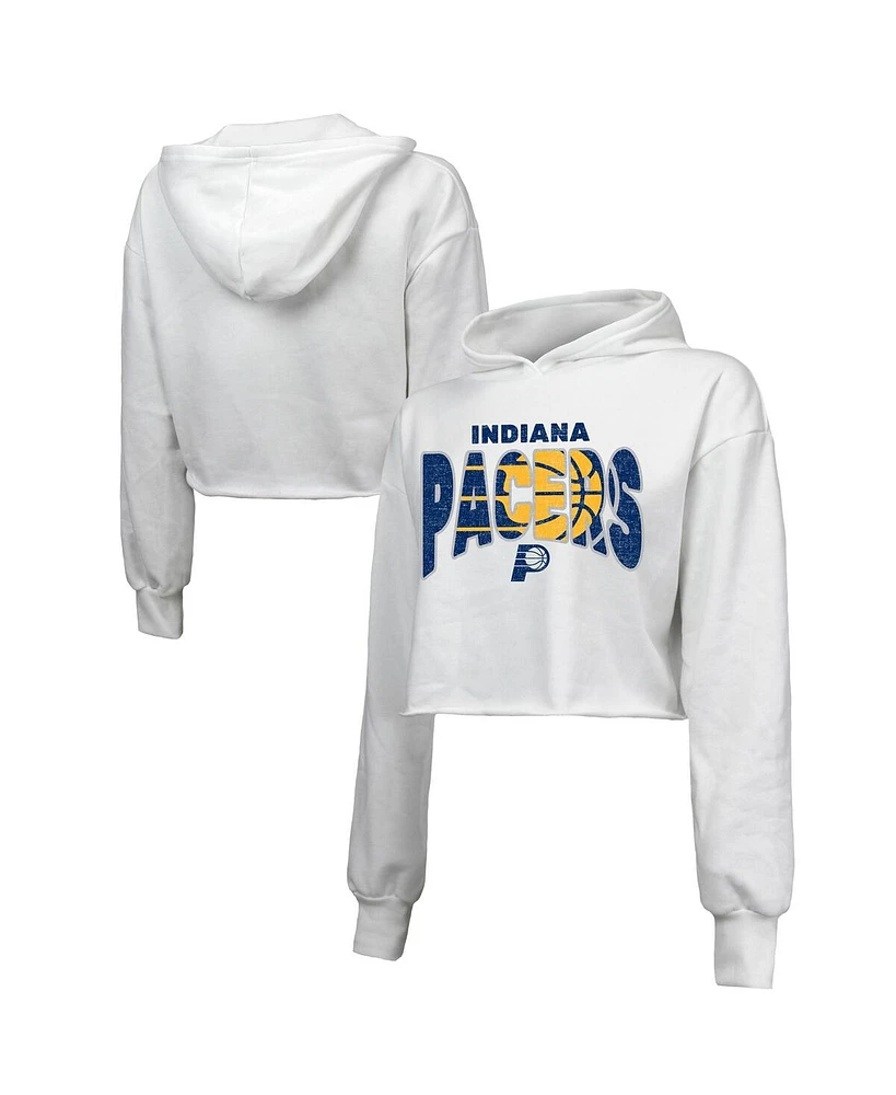 Majestic Women's White Indiana Pacers Tri-Blend Cropped Pullover Hoodie
