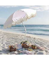 LAGarden Ocean 6 Ft Beach Umbrella with 8 Ribs Sand Anchor Push Button Tilt with Heavier Tassle Carry Bag Outdoor Beach Pool Party Stripe