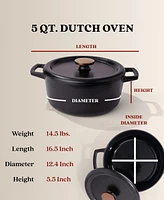 Alva Nori 5 Qt. Oval Enameled Cast Iron Dutch Oven with Lid - Pfas, Pfoa & Ptfe Free - Heavy-Duty Naturally Nonstick Cookware