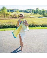 Evelyn Kate Double Lemon With Orange Marigold Collection Artist Designed Canvas Leather Tote Bag Coordinating Silk Scarf Wrap Sarong Fabric Loop Keychain Accessories