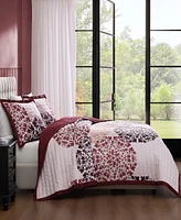 Bebejan Rosewood Harmony 100% Cotton Sateen 3 Piece Reversible Queen Size Quilted Coverlet Set