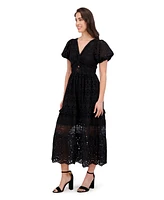 Siena Women's Cotton Embroidered Eyelet Lace Maxi Dress