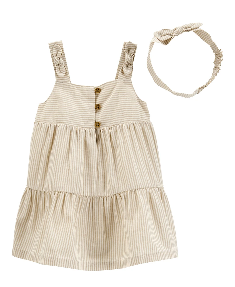 Carter's Baby Girls Striped Cotton Dress & Headwrap, 2 Piece Set