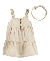 Carter's Baby Girls Striped Cotton Dress & Headwrap, 2 Piece Set