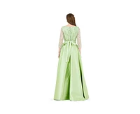 Amri Beaded Bodice Column Gown with Cascading Train