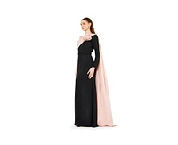Amri Women's Single Shoulder Two Tone Gown with Floral Applique