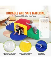 Slickblue Kids 5 Piece Indoor Foam Climbing Toys Set with Tunnel Stairs and Ramp